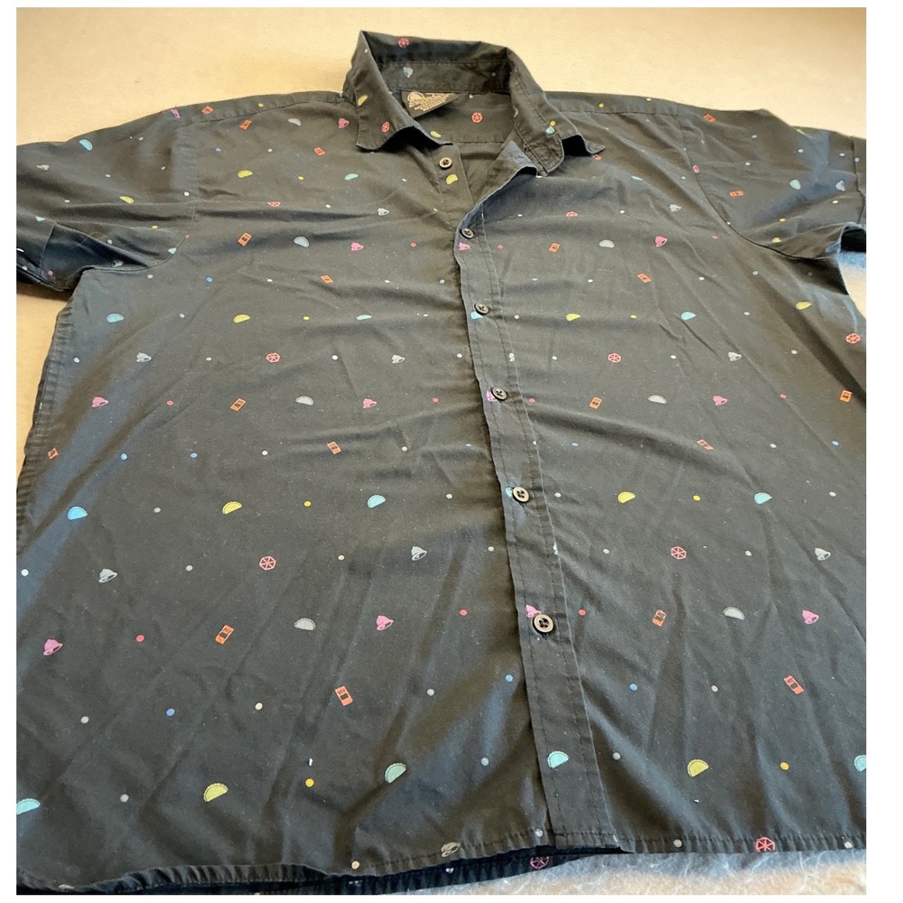 Taco Bell Button Down Shirt Short Sleeve Graphic Print Black Mens L Casual